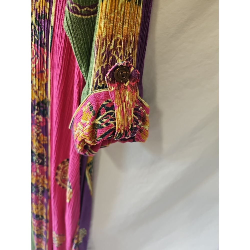 Soft Surroundings Bohemian Multicolored Maxi Dress 3/4 Roll Tab Sleeves V Neck - Picture 3 of 7